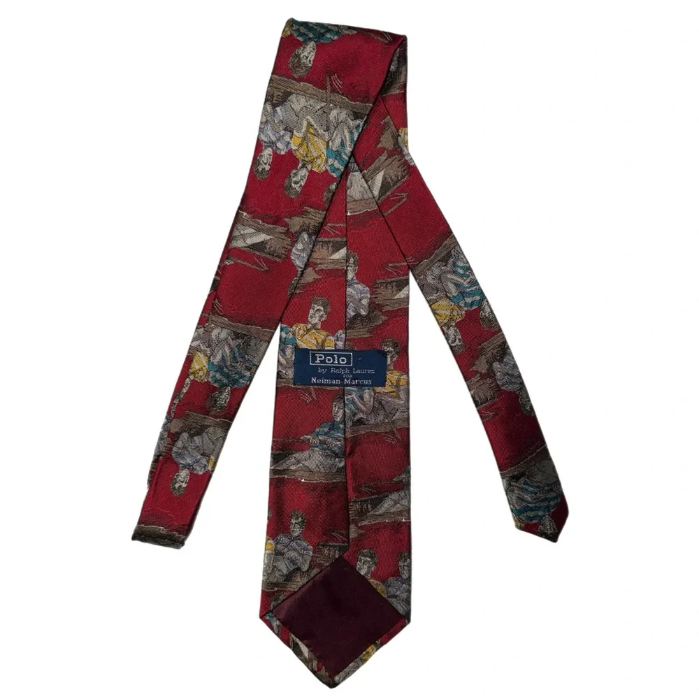 Polo‎ Ralph Lauren x Neiman Marcus - Vintage Nautical Red Rowing Crew Silk Tie